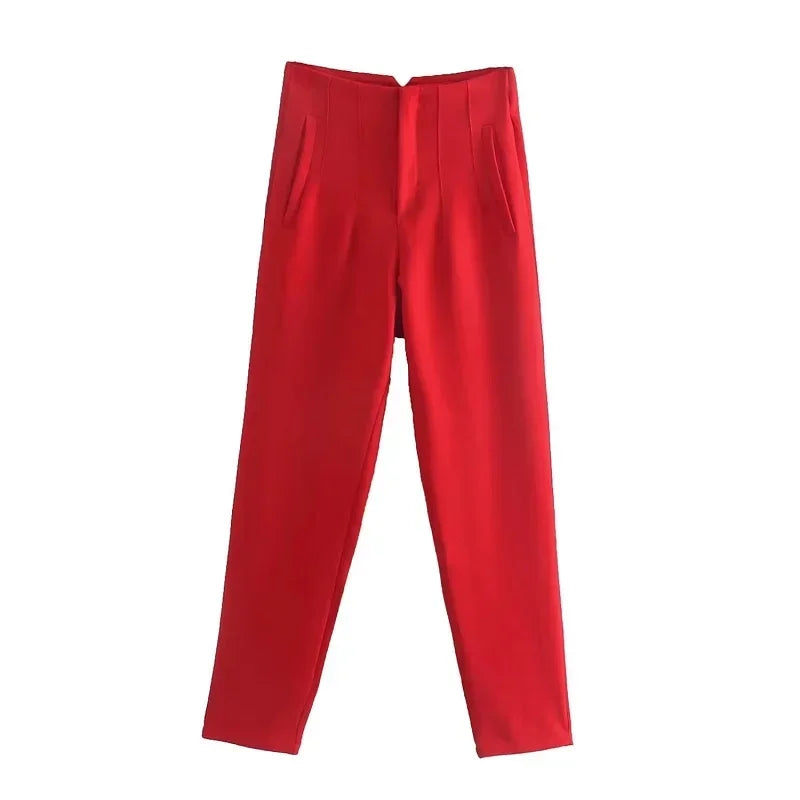 HXAO Office Wear Women'S Formal Pants Pleated High Waist Pants For Women Casual White Cropped Trousers Blackpink Woman Pants