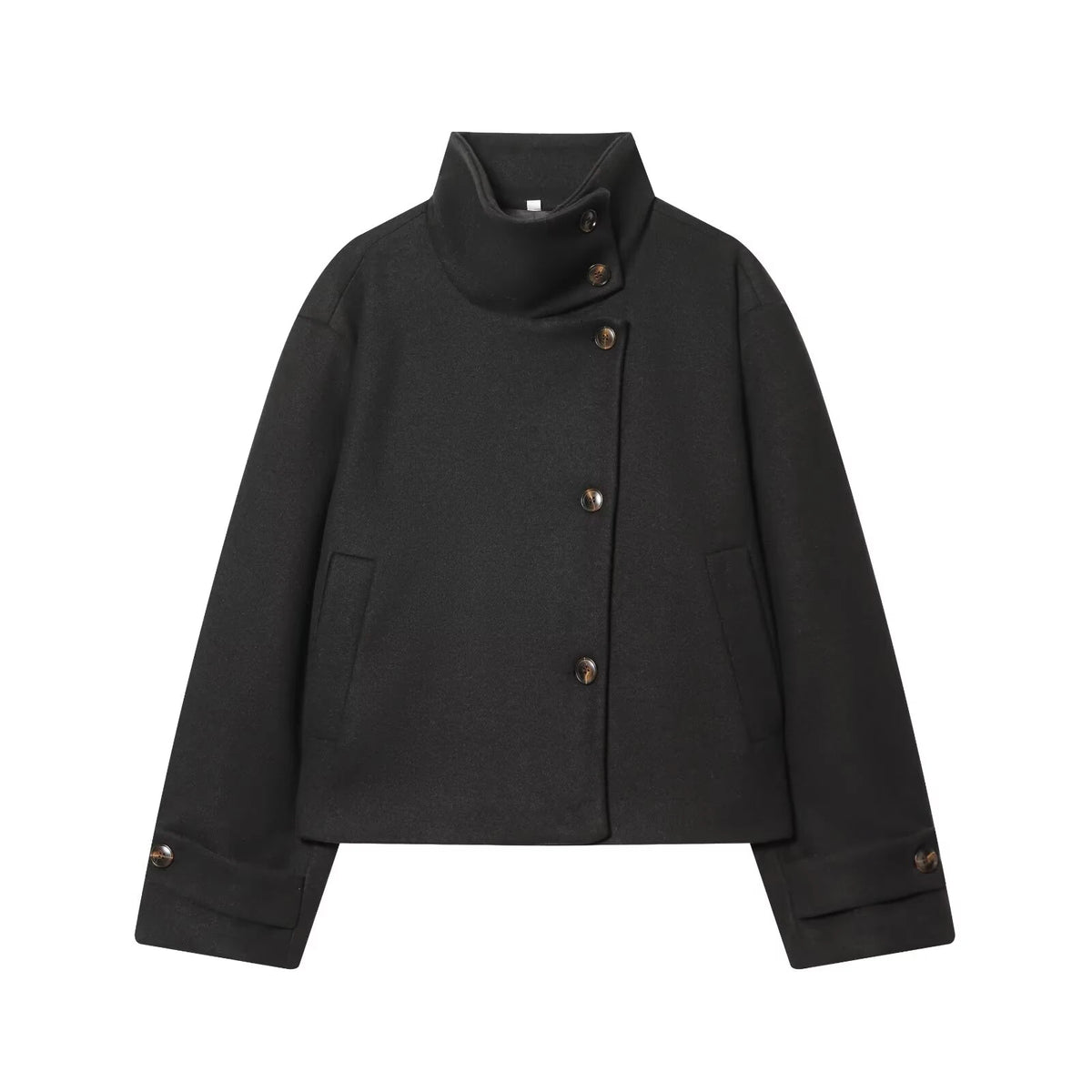 European and American 2025 Winter New Women's Loose and Casual Style Simple Long Sleeve Buckle Stand up Collar Coat