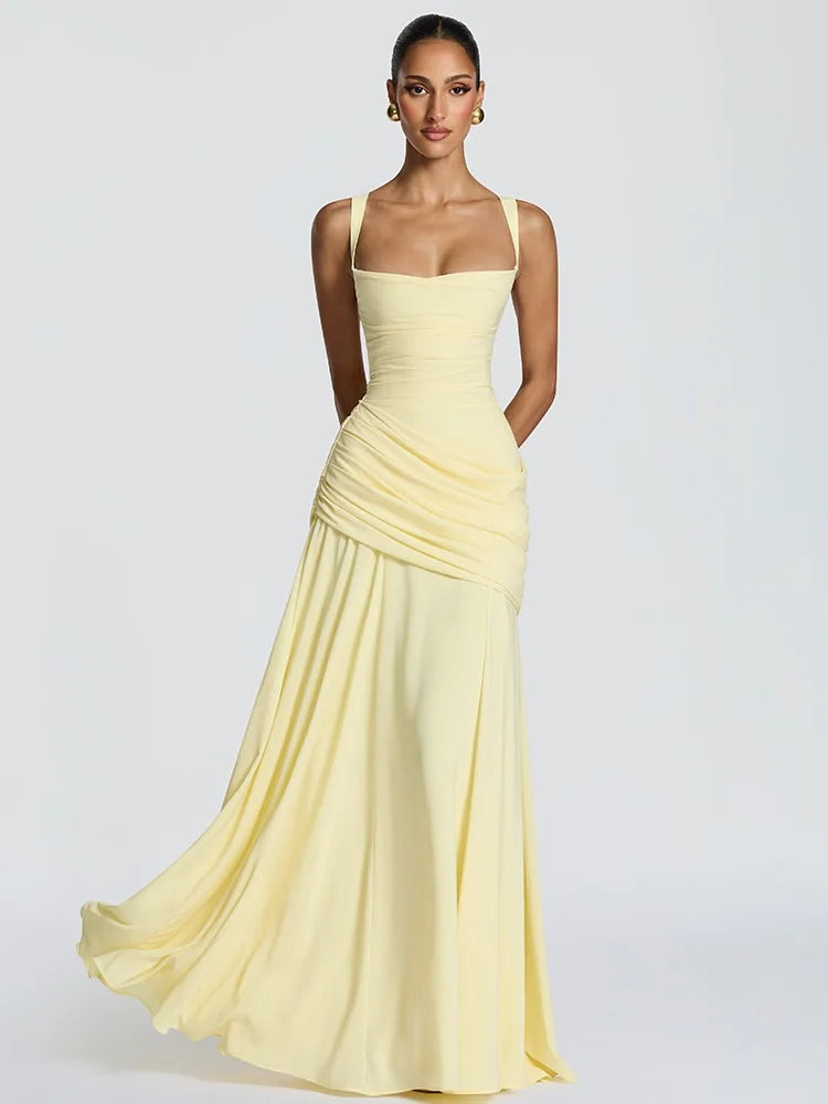 Pleated Square Neck Maxi Dress