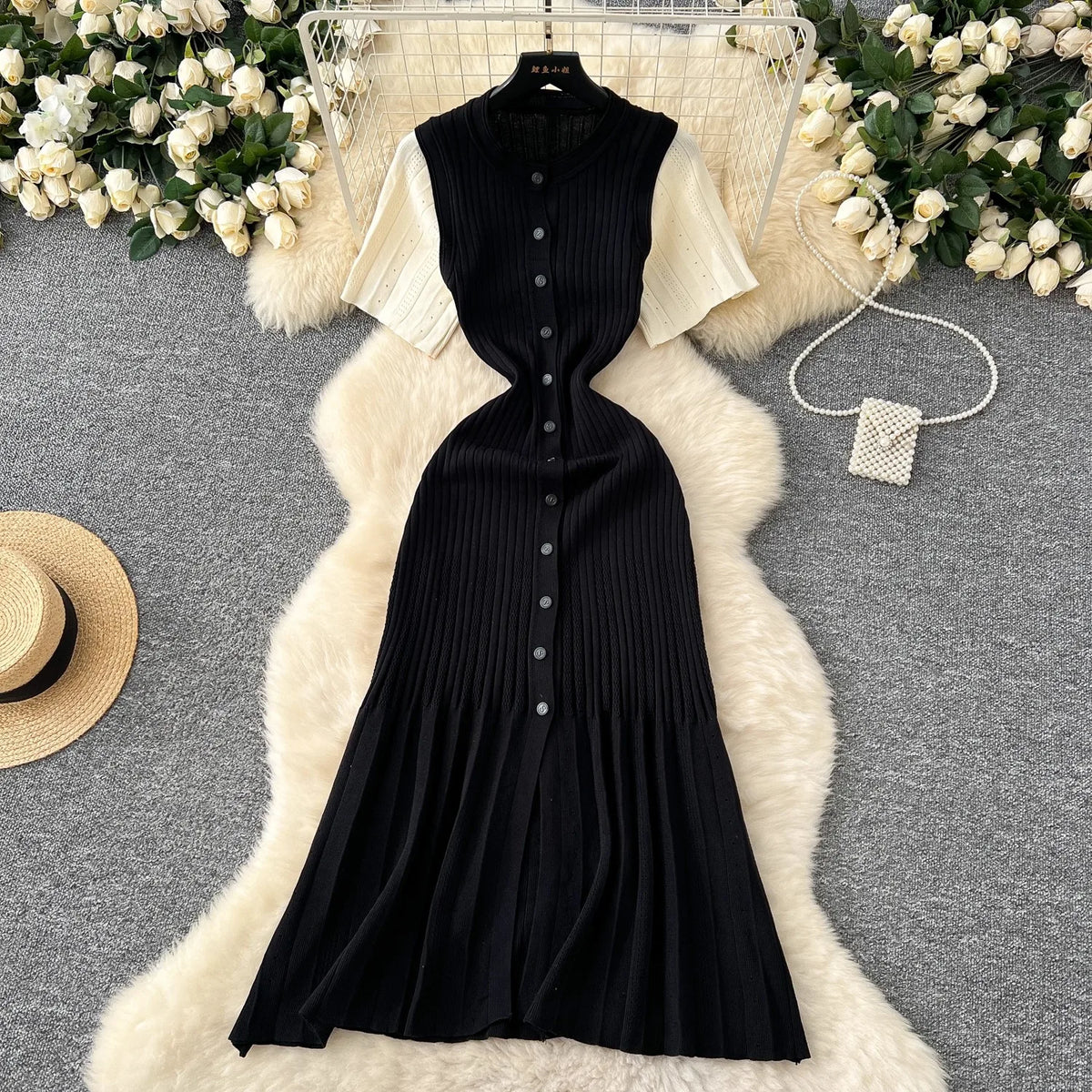 YuooMuoo Brand Fashion Vintage Turn-down Collar Knit Maxi Dress Elegant Single-breasted A-line Long Shirt Dress Lady Vestidos