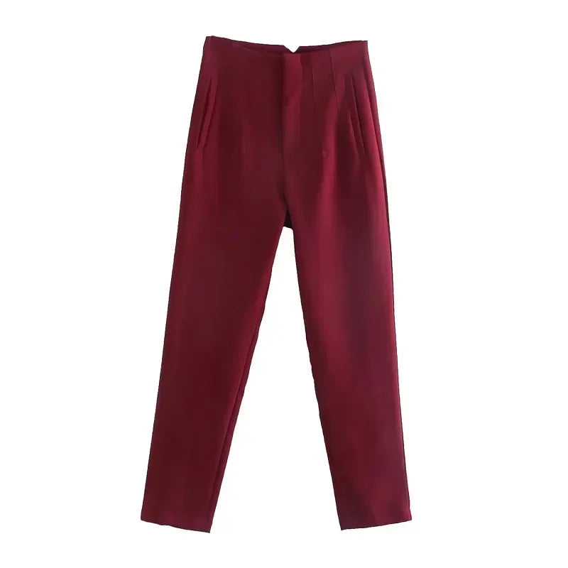 HXAO Office Wear Women'S Formal Pants Pleated High Waist Pants For Women Casual White Cropped Trousers Blackpink Woman Pants
