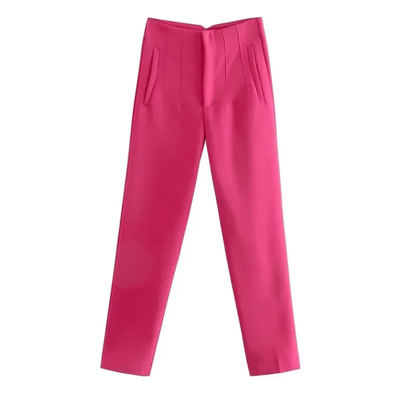 HXAO Office Wear Women'S Formal Pants Pleated High Waist Pants For Women Casual White Cropped Trousers Blackpink Woman Pants