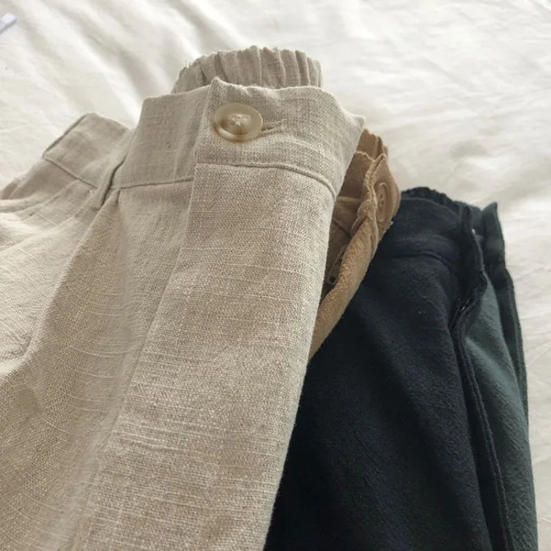Women's 2026 Spring Summer Cotton Linen Japanese Vintage High Waist Slimming Wide Leg Bermuda Shorts Casual Korean Chic Sweet