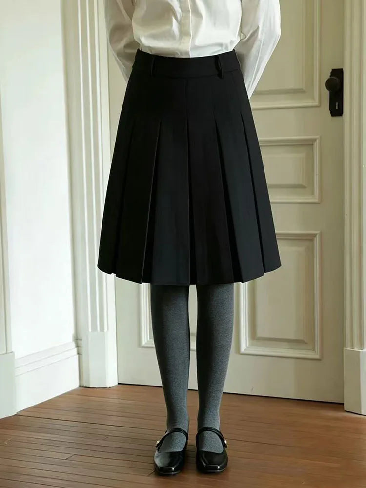 Autumn Faux Wool Pleated Skirts for Women Y2K High Waist Streetwear Reversible Knee Length Skirts American Blended A Line Skirts