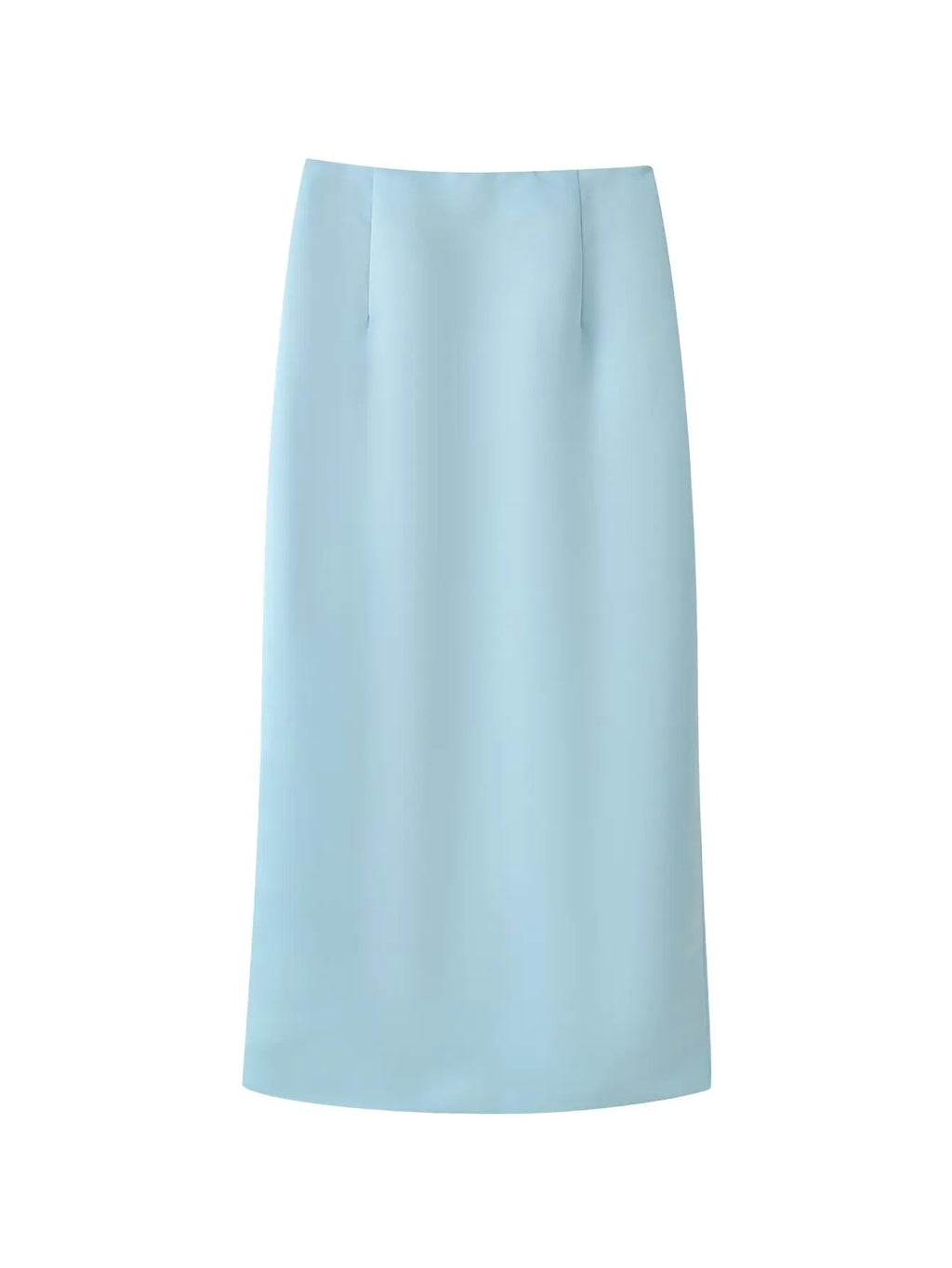 Women High Waist Satin Midi Skirt Back Center Split Invisible Zipper Fully Lined Straight Skirts