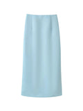 Women High Waist Satin Midi Skirt Back Center Split Invisible Zipper Fully Lined Straight Skirts