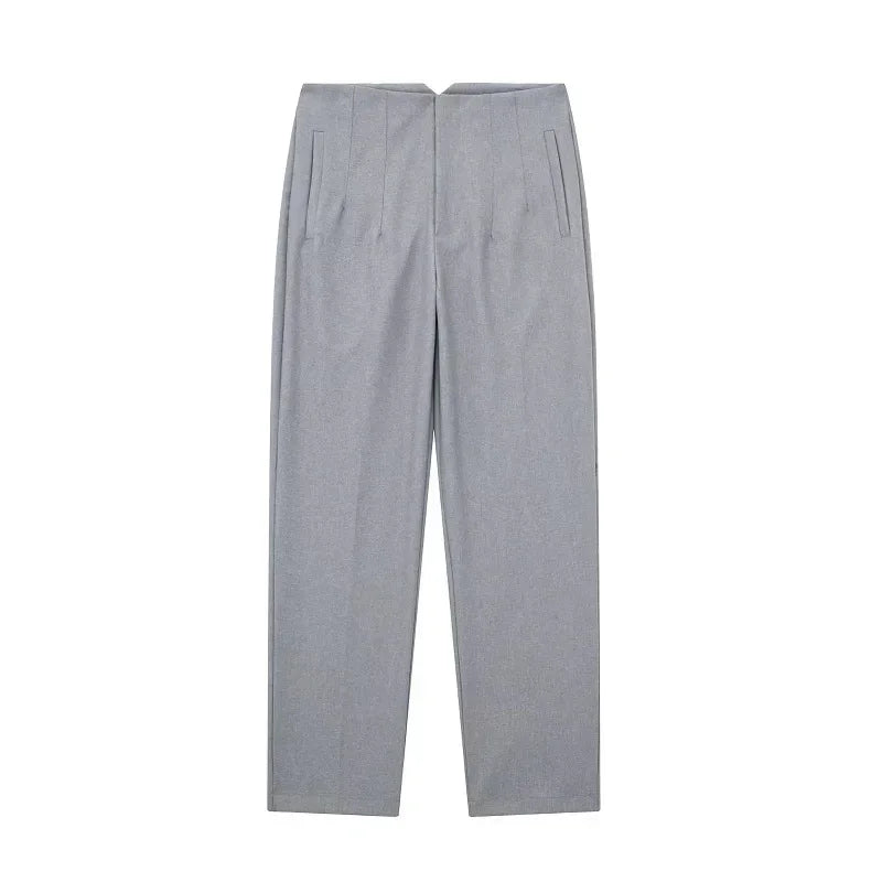 HXAO Office Wear Women'S Formal Pants Pleated High Waist Pants For Women Casual White Cropped Trousers Blackpink Woman Pants
