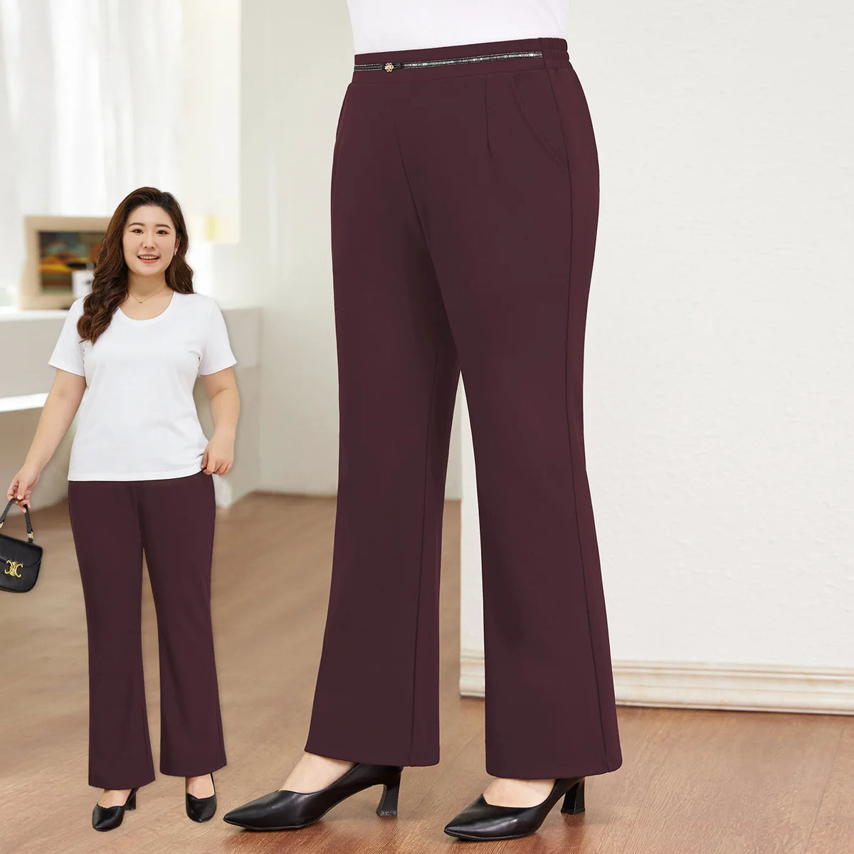 Spring Autumn Pants Women Red Pencil Trousers High Waisted Plus Size 7XL 6XL Black Office Lady Stretched Elastic Female Clothes
