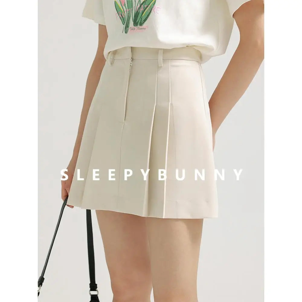 High Waist Pleated Mini Skirt Women Cream A-Line Short Skirt Korean Preppy Style Casual Skirt for Summer Daily or School Outfits