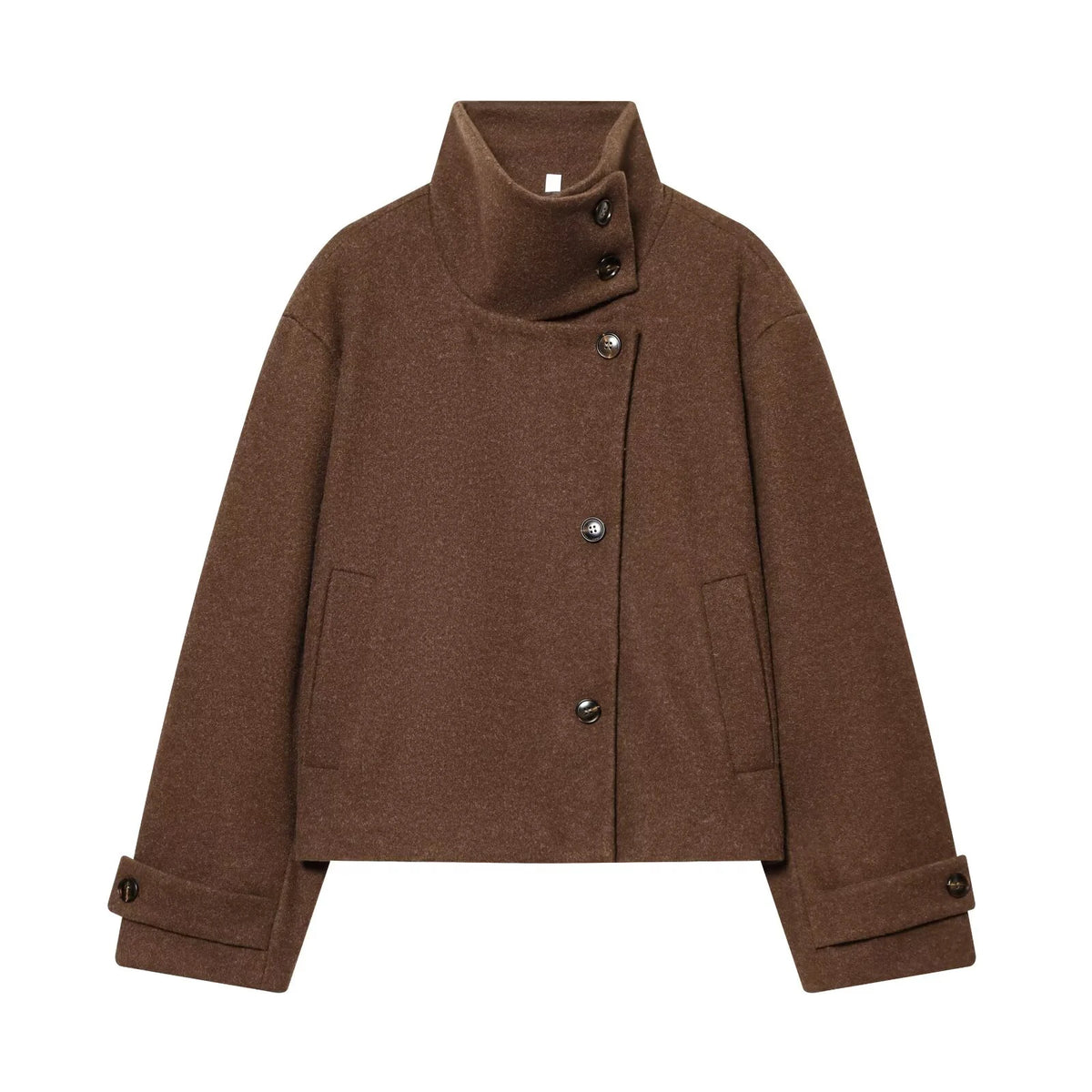 European and American 2025 Winter New Women's Loose and Casual Style Simple Long Sleeve Buckle Stand up Collar Coat