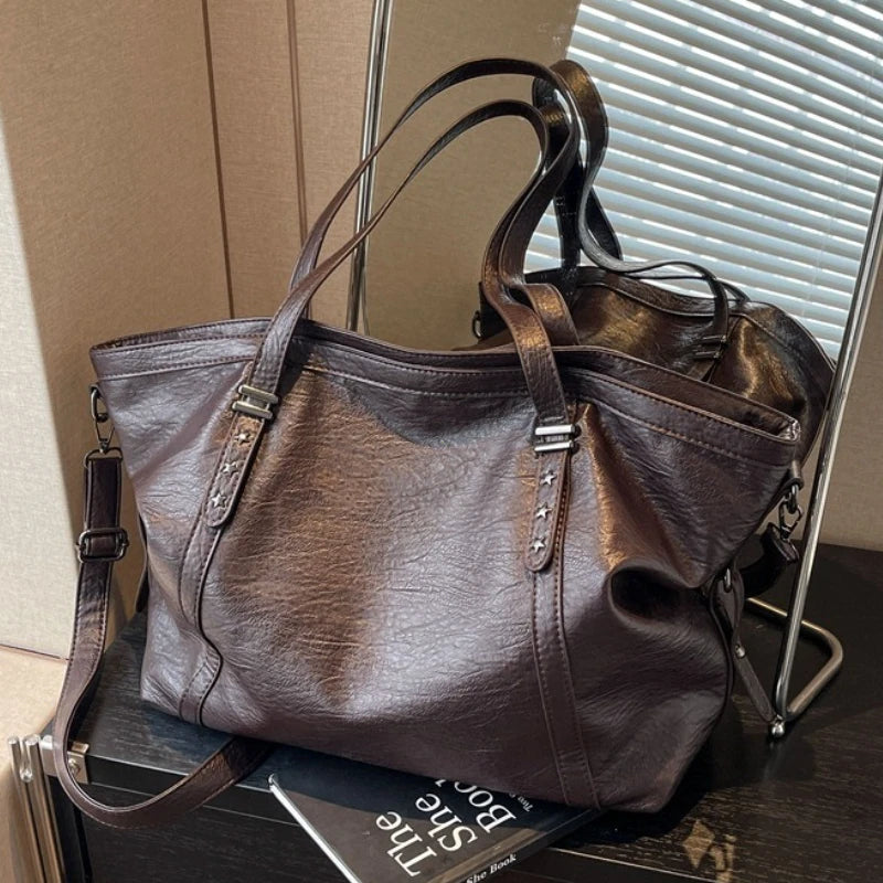 Large Sized Tote Bags For Women Soft PU Leather Pure Color Large Capacity Shopper Shoulder Crossbody Bag High Quality Handbags