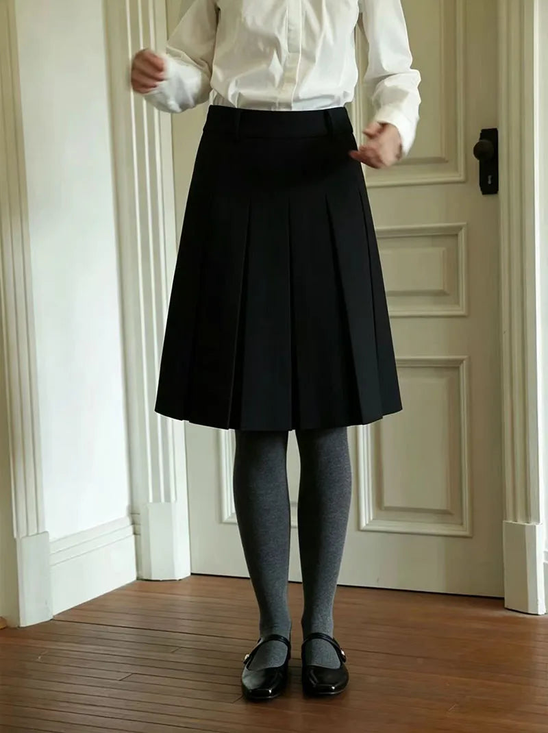 Autumn Faux Wool Pleated Skirts for Women Y2K High Waist Streetwear Reversible Knee Length Skirts American Blended A Line Skirts