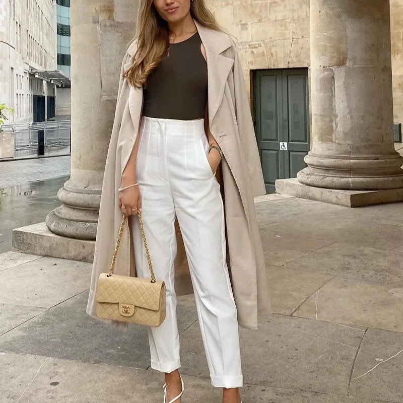 HXAO Office Wear Women'S Formal Pants Pleated High Waist Pants For Women Casual White Cropped Trousers Blackpink Woman Pants