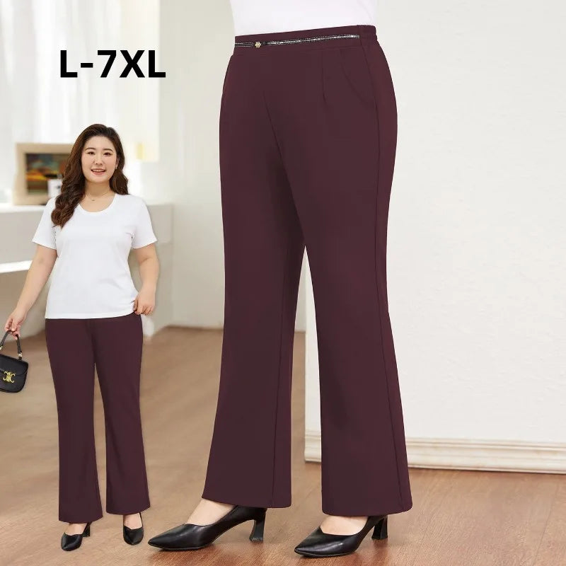 Spring Autumn Pants Women Red Pencil Trousers High Waisted Plus Size 7XL 6XL Black Office Lady Stretched Elastic Female Clothes