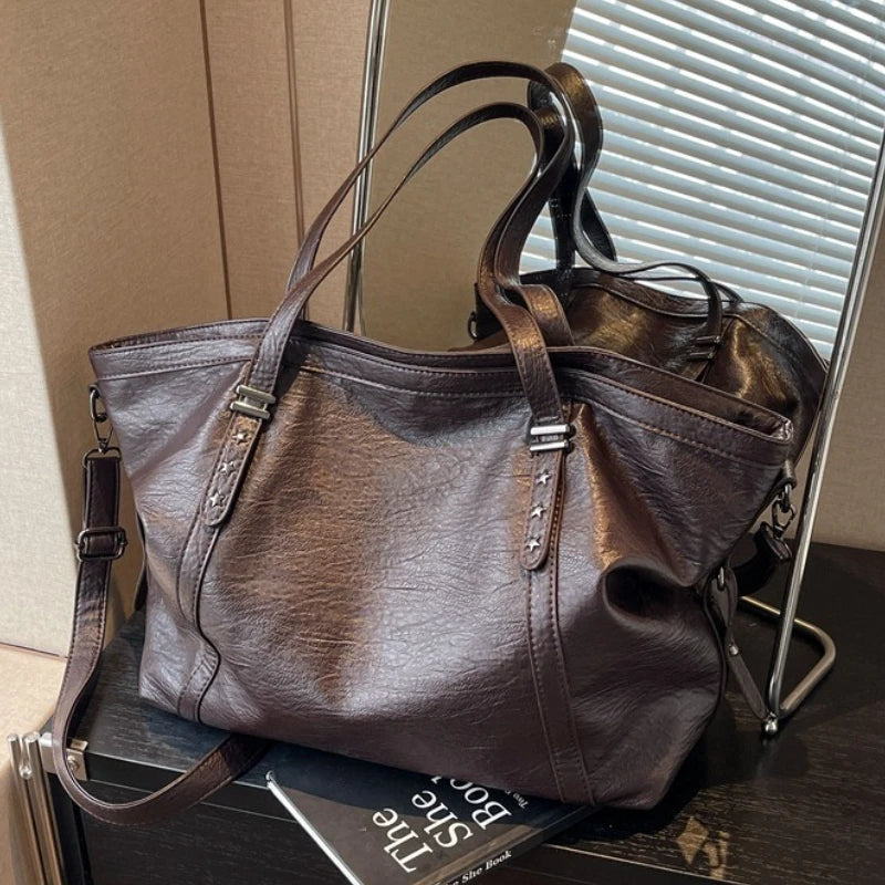 Large Sized Tote Bags For Women Soft PU Leather Pure Color Large Capacity Shopper Shoulder Crossbody Bag High Quality Handbags