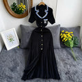 YuooMuoo Brand Fashion Vintage Turn-down Collar Knit Maxi Dress Elegant Single-breasted A-line Long Shirt Dress Lady Vestidos