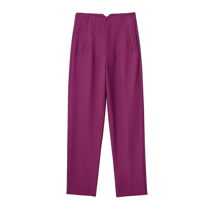HXAO Office Wear Women'S Formal Pants Pleated High Waist Pants For Women Casual White Cropped Trousers Blackpink Woman Pants