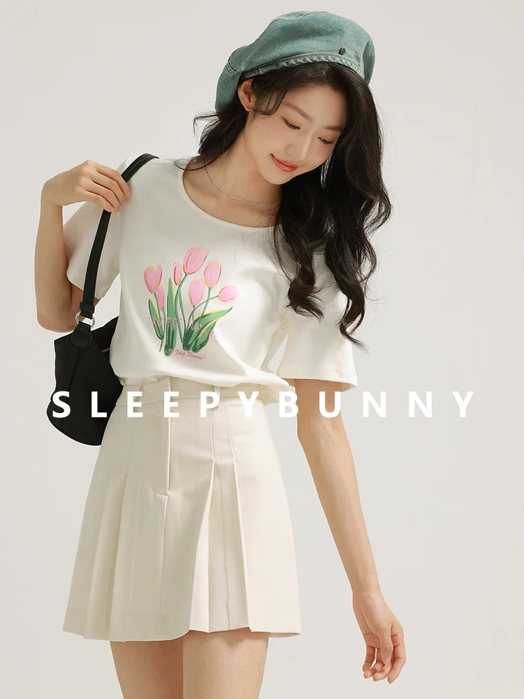 High Waist Pleated Mini Skirt Women Cream A-Line Short Skirt Korean Preppy Style Casual Skirt for Summer Daily or School Outfits