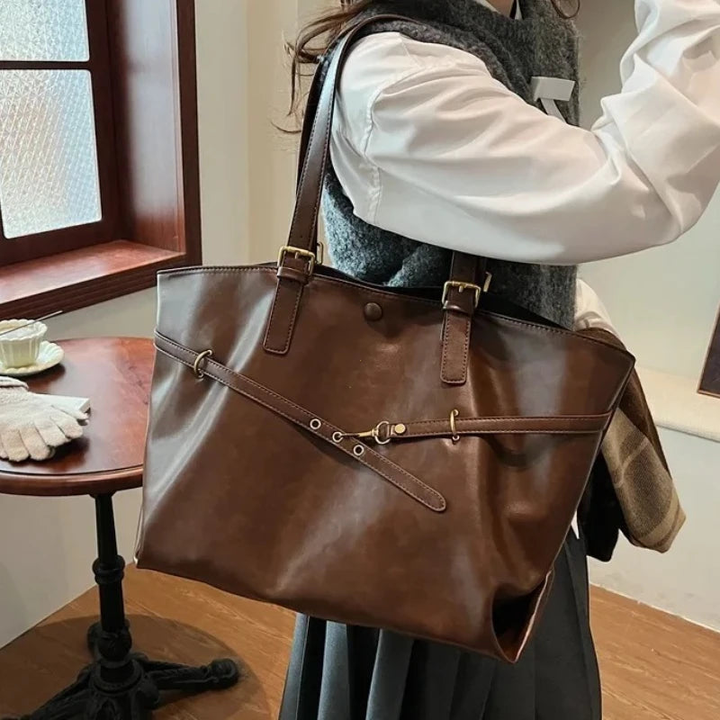 Large Sized Tote Bags For Women Soft PU Leather Pure Color Large Capacity Shopper Shoulder Crossbody Bag High Quality Handbags