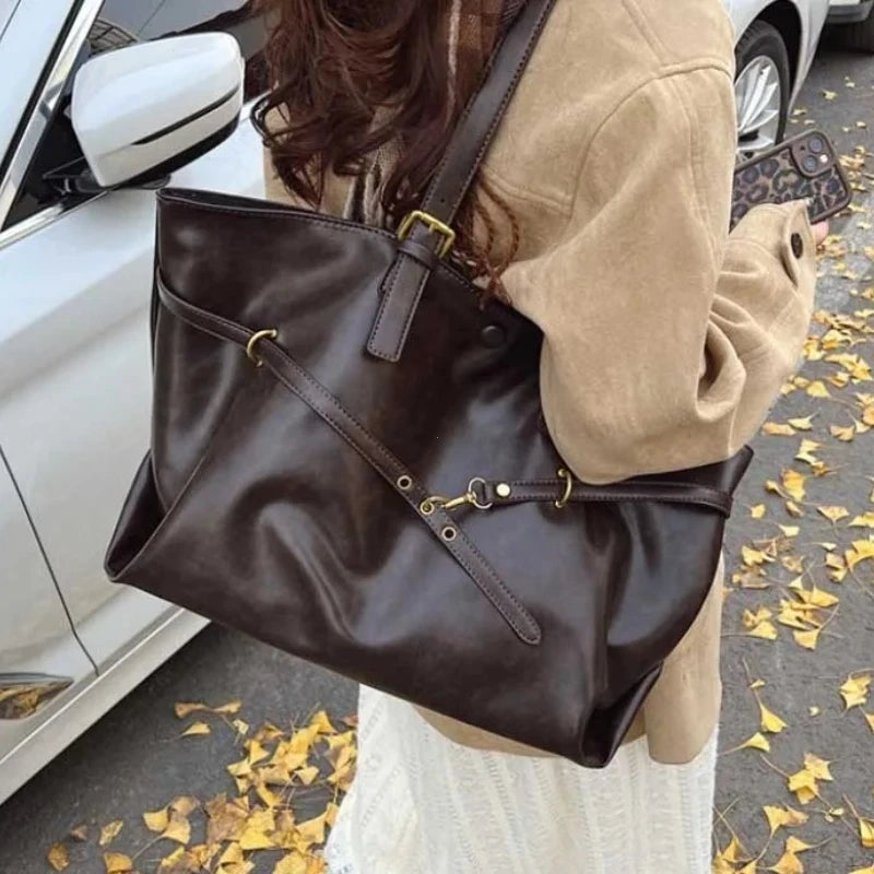 Large Sized Tote Bags For Women Soft PU Leather Pure Color Large Capacity Shopper Shoulder Crossbody Bag High Quality Handbags