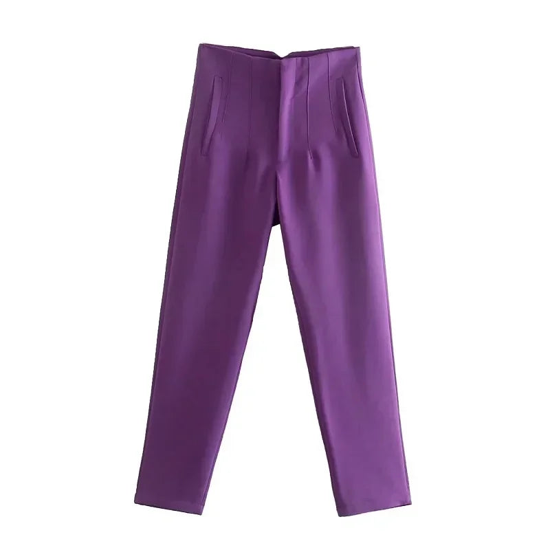 HXAO Office Wear Women'S Formal Pants Pleated High Waist Pants For Women Casual White Cropped Trousers Blackpink Woman Pants