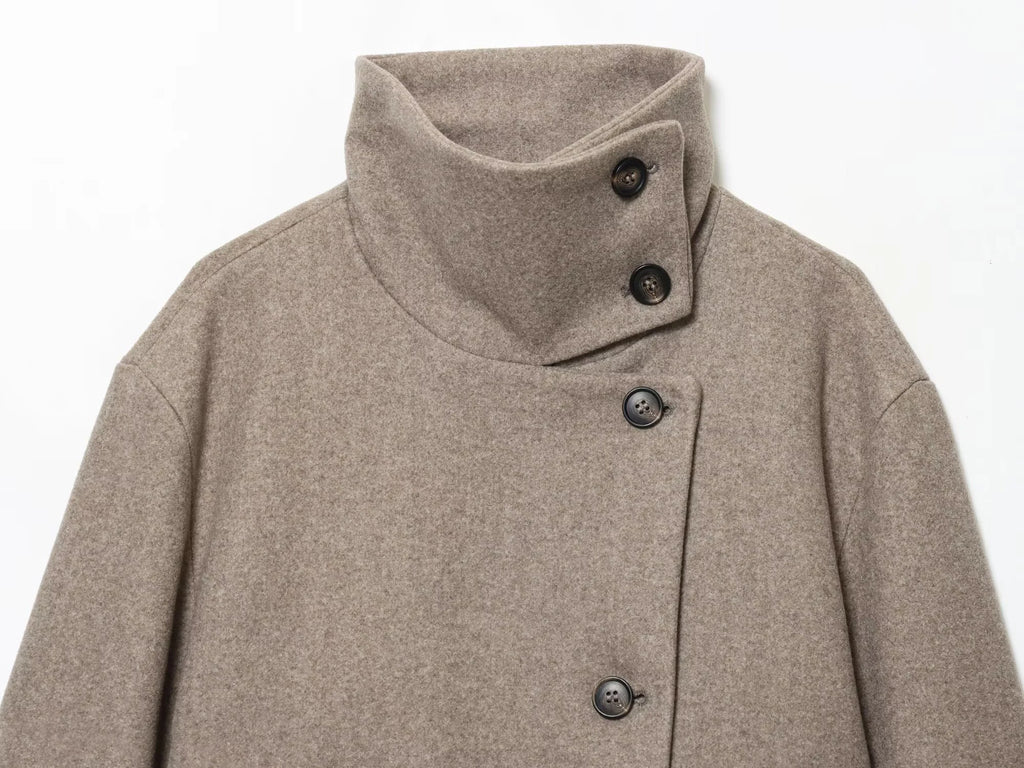 European and American 2025 Winter New Women's Loose and Casual Style Simple Long Sleeve Buckle Stand up Collar Coat