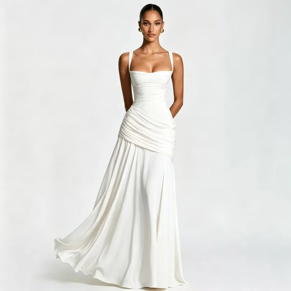Pleated Square Neck Maxi Dress