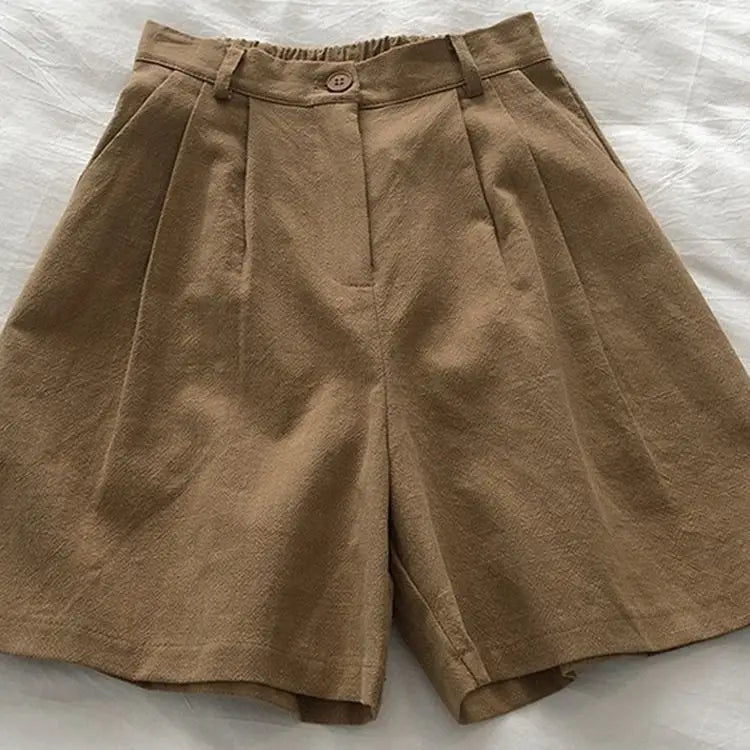 Women's 2026 Spring Summer Cotton Linen Japanese Vintage High Waist Slimming Wide Leg Bermuda Shorts Casual Korean Chic Sweet
