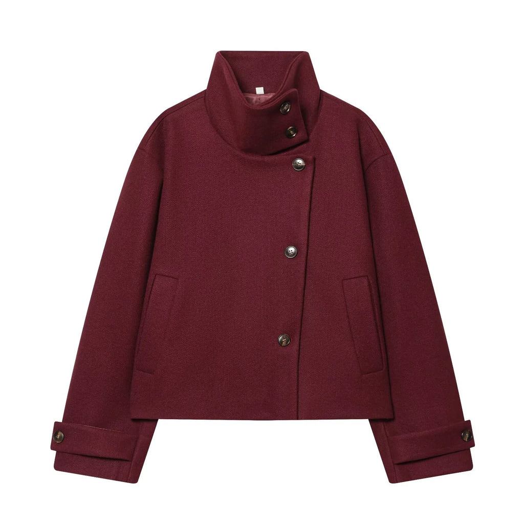 European and American 2025 Winter New Women's Loose and Casual Style Simple Long Sleeve Buckle Stand up Collar Coat