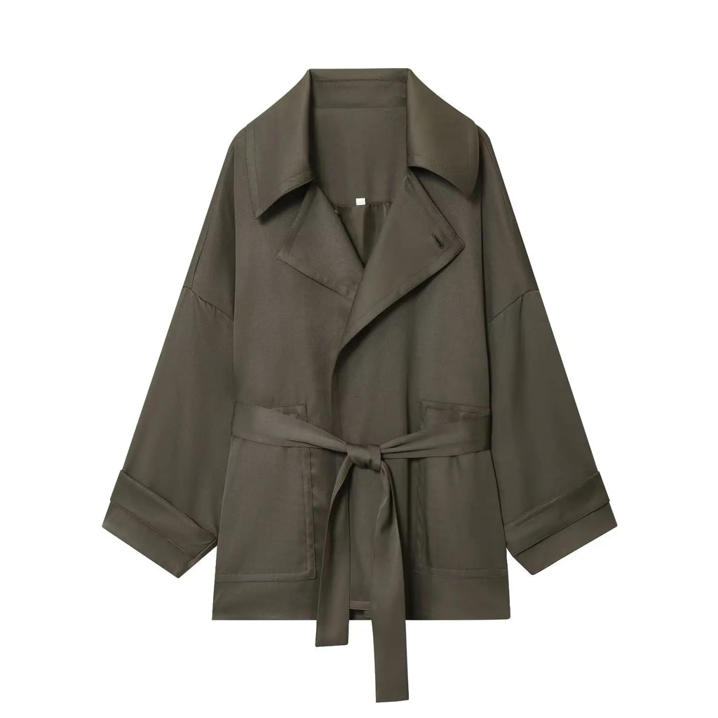 Women Mid Waist Pants Set Two Piece Casual Flowing Belted Jacket Front Pleat Trousers 2 Piece Set Women Outfit