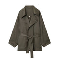 Women Mid Waist Pants Set Two Piece Casual Flowing Belted Jacket Front Pleat Trousers 2 Piece Set Women Outfit
