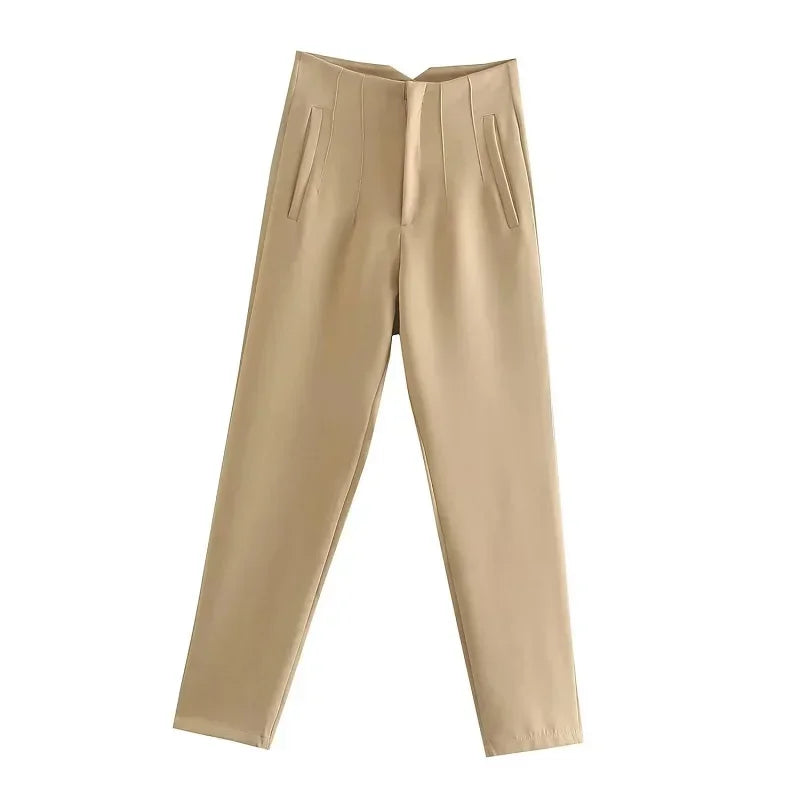 HXAO Office Wear Women'S Formal Pants Pleated High Waist Pants For Women Casual White Cropped Trousers Blackpink Woman Pants