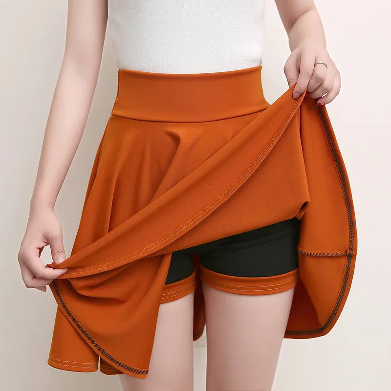 2025 Flared Skirts Women's Basic Shorts Skirt Fashion Versatile Black Casual Mini Skater Medium Pleated Fluffy Skirt Plus Size