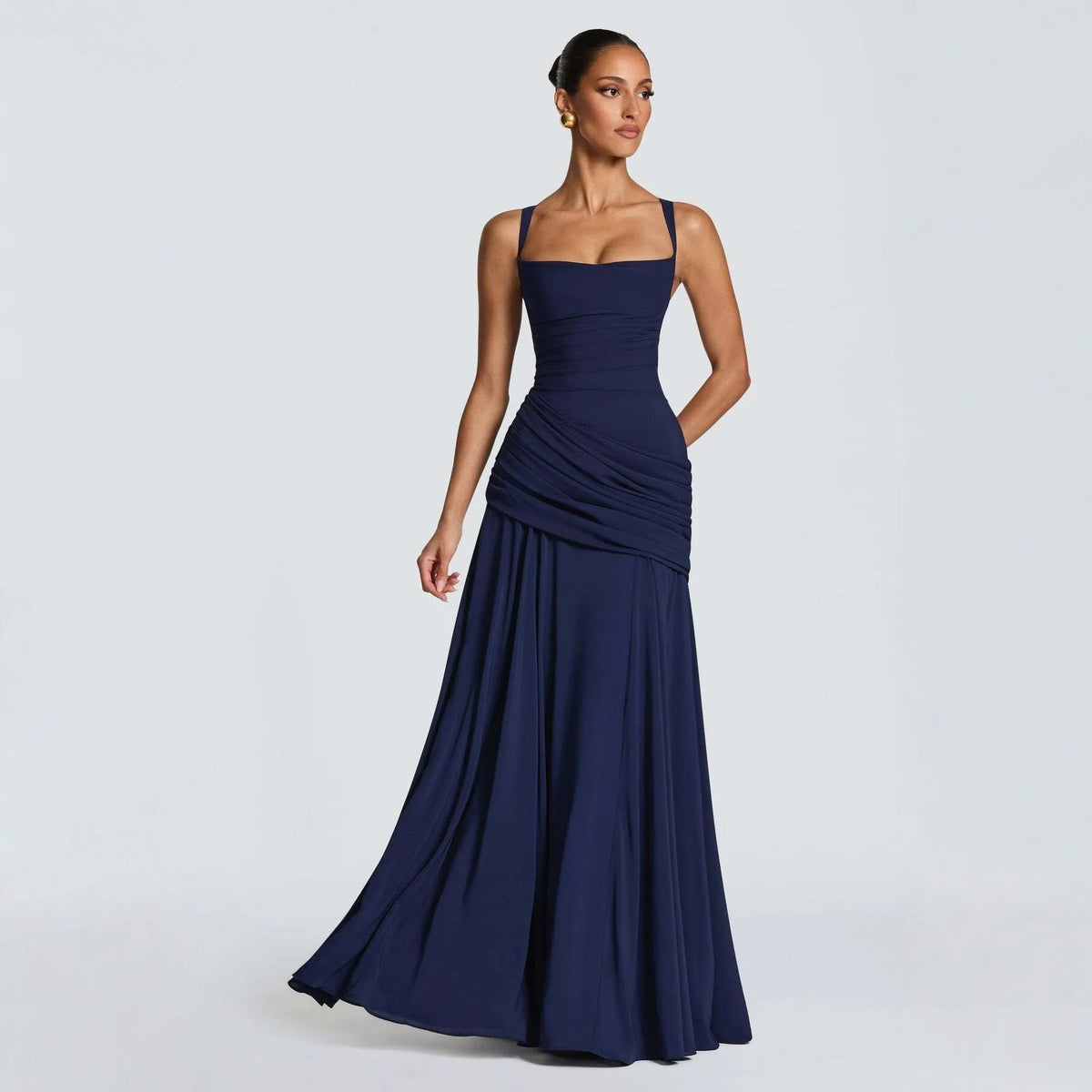 Pleated Square Neck Maxi Dress