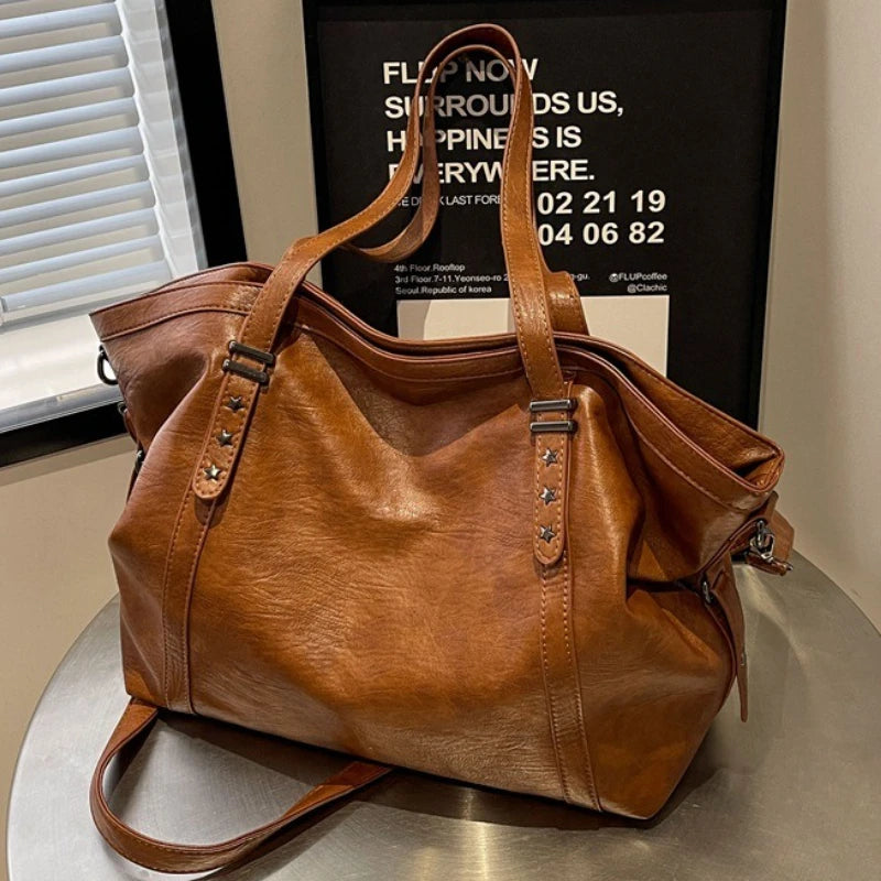 Large Sized Tote Bags For Women Soft PU Leather Pure Color Large Capacity Shopper Shoulder Crossbody Bag High Quality Handbags