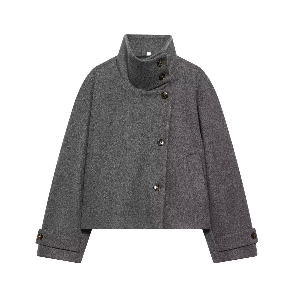 European and American 2025 Winter New Women's Loose and Casual Style Simple Long Sleeve Buckle Stand up Collar Coat