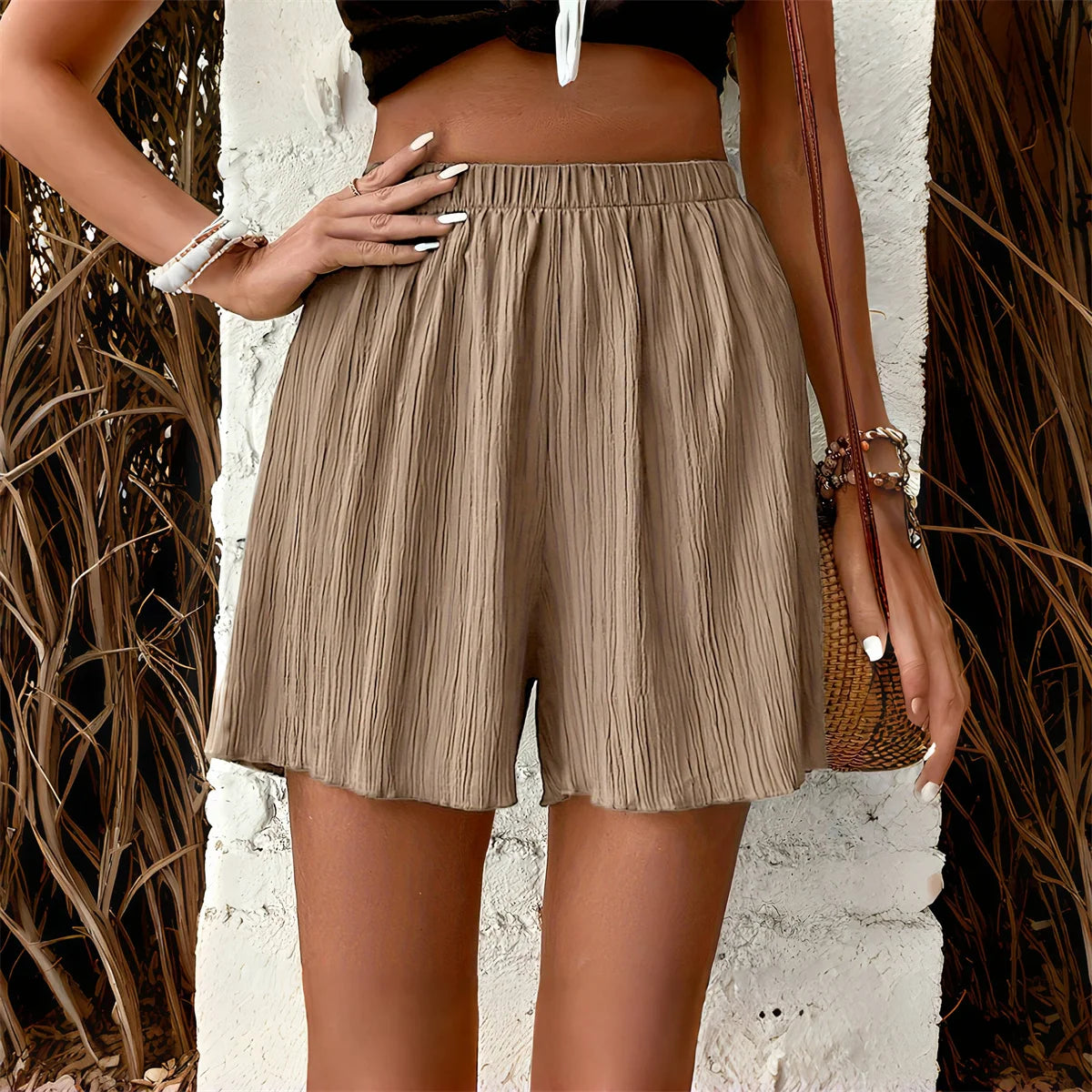 Fashion Elastic Waist Short Pant For Women 2025 New In Solid Chic Shorts Lady Summer Autumn Clothes Casual Basic Beach Pants