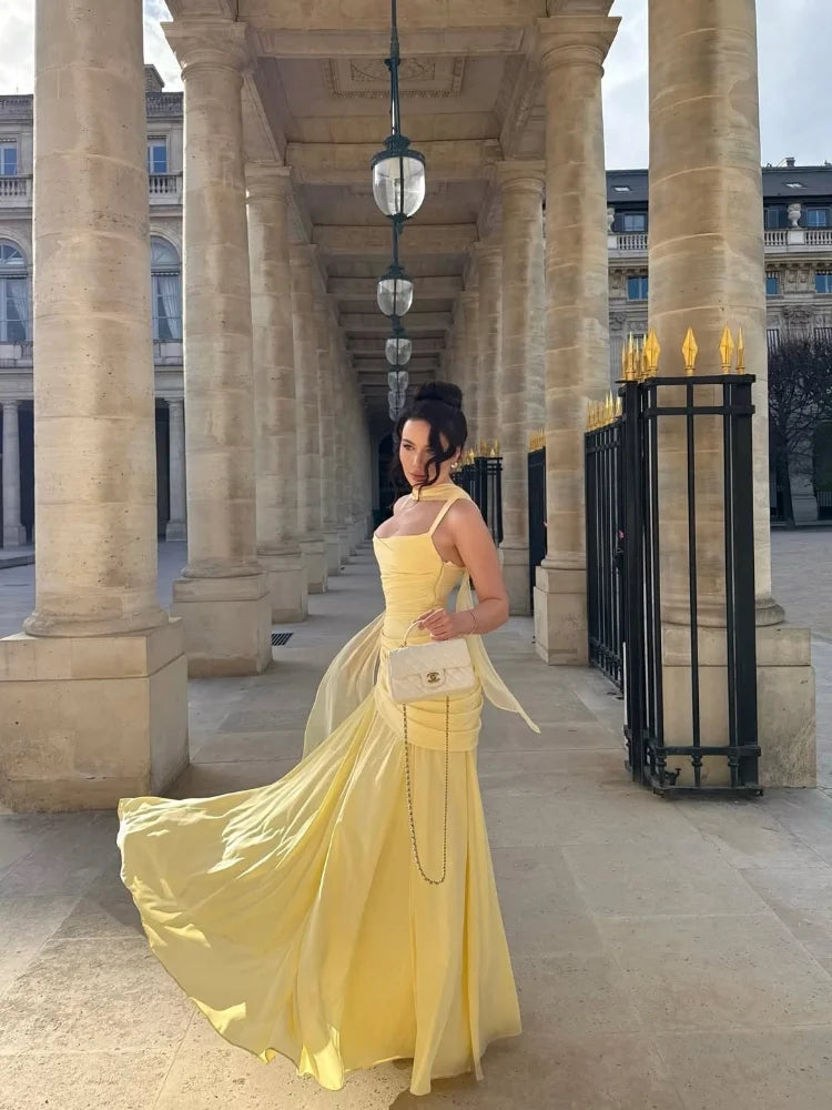 Pleated Square Neck Maxi Dress