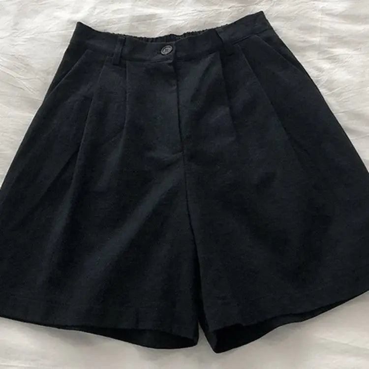 Women's 2026 Spring Summer Cotton Linen Japanese Vintage High Waist Slimming Wide Leg Bermuda Shorts Casual Korean Chic Sweet