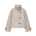 European and American 2025 Winter New Women's Loose and Casual Style Simple Long Sleeve Buckle Stand up Collar Coat