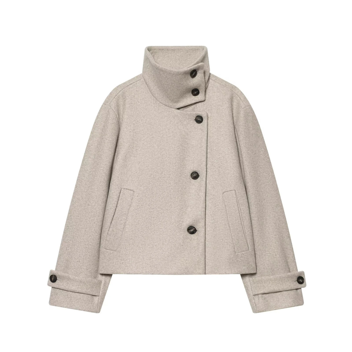 European and American 2025 Winter New Women's Loose and Casual Style Simple Long Sleeve Buckle Stand up Collar Coat