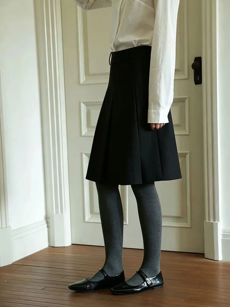 Autumn Faux Wool Pleated Skirts for Women Y2K High Waist Streetwear Reversible Knee Length Skirts American Blended A Line Skirts