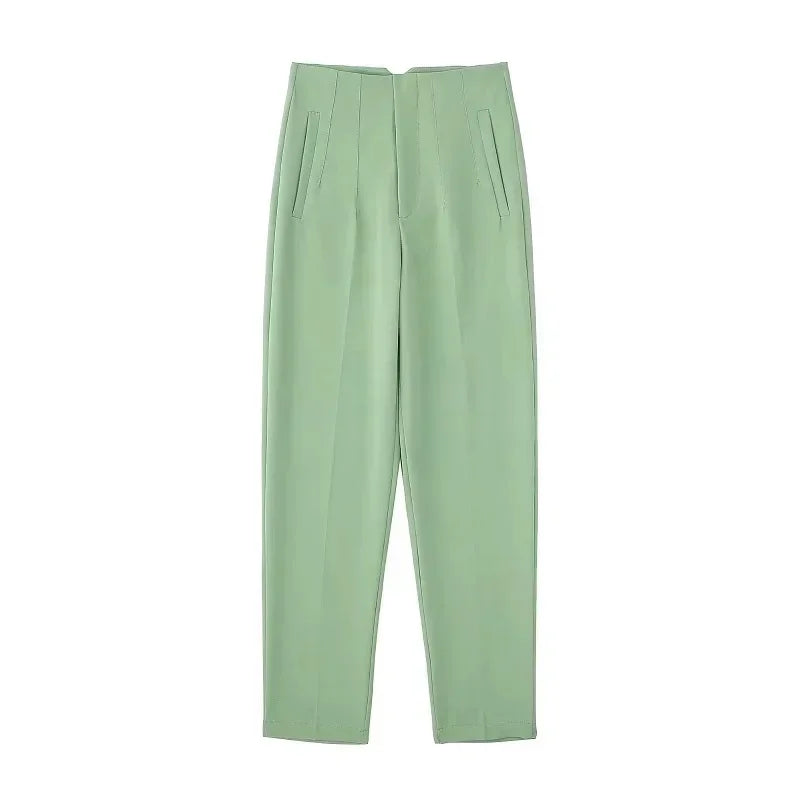 HXAO Office Wear Women'S Formal Pants Pleated High Waist Pants For Women Casual White Cropped Trousers Blackpink Woman Pants