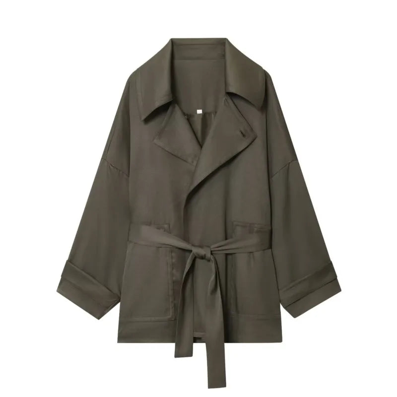 Women Mid Waist Pants Set Two Piece Casual Flowing Belted Jacket Front Pleat Trousers 2 Piece Set Women Outfit